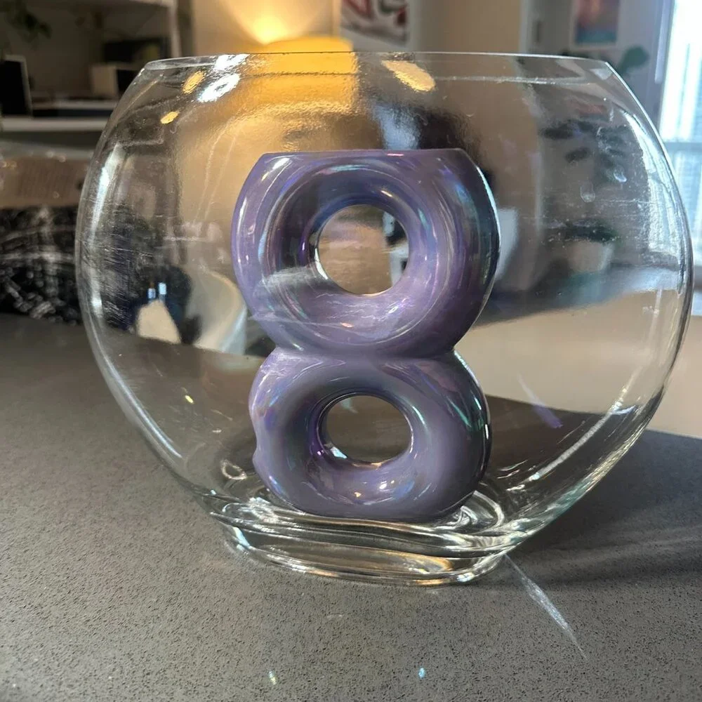 Hygger Glass Oblate Fish Bowl Tank Aquarium with Purple Toy - Pet Supplies